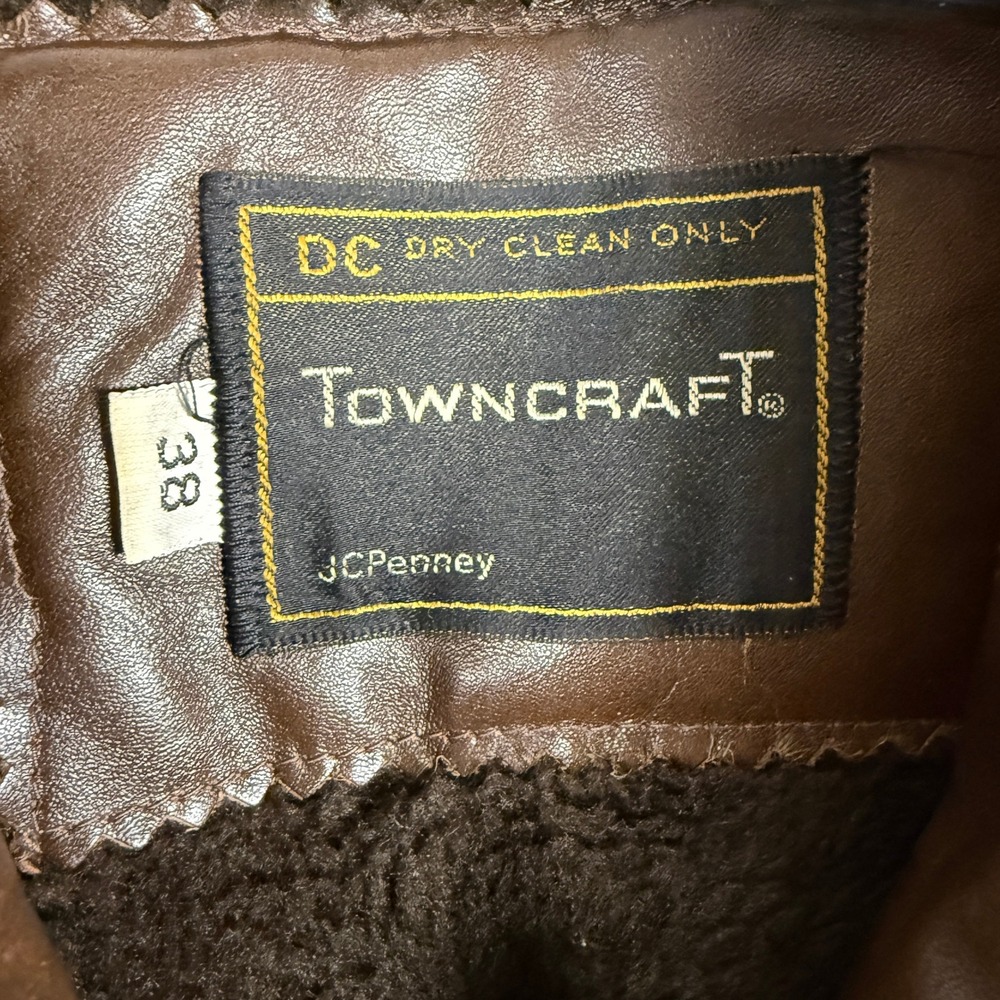 Vintage 70's Towncraft Leather Jacket Safari Coat Size 38 Brown Front Pockets - Picture 3 of 15
